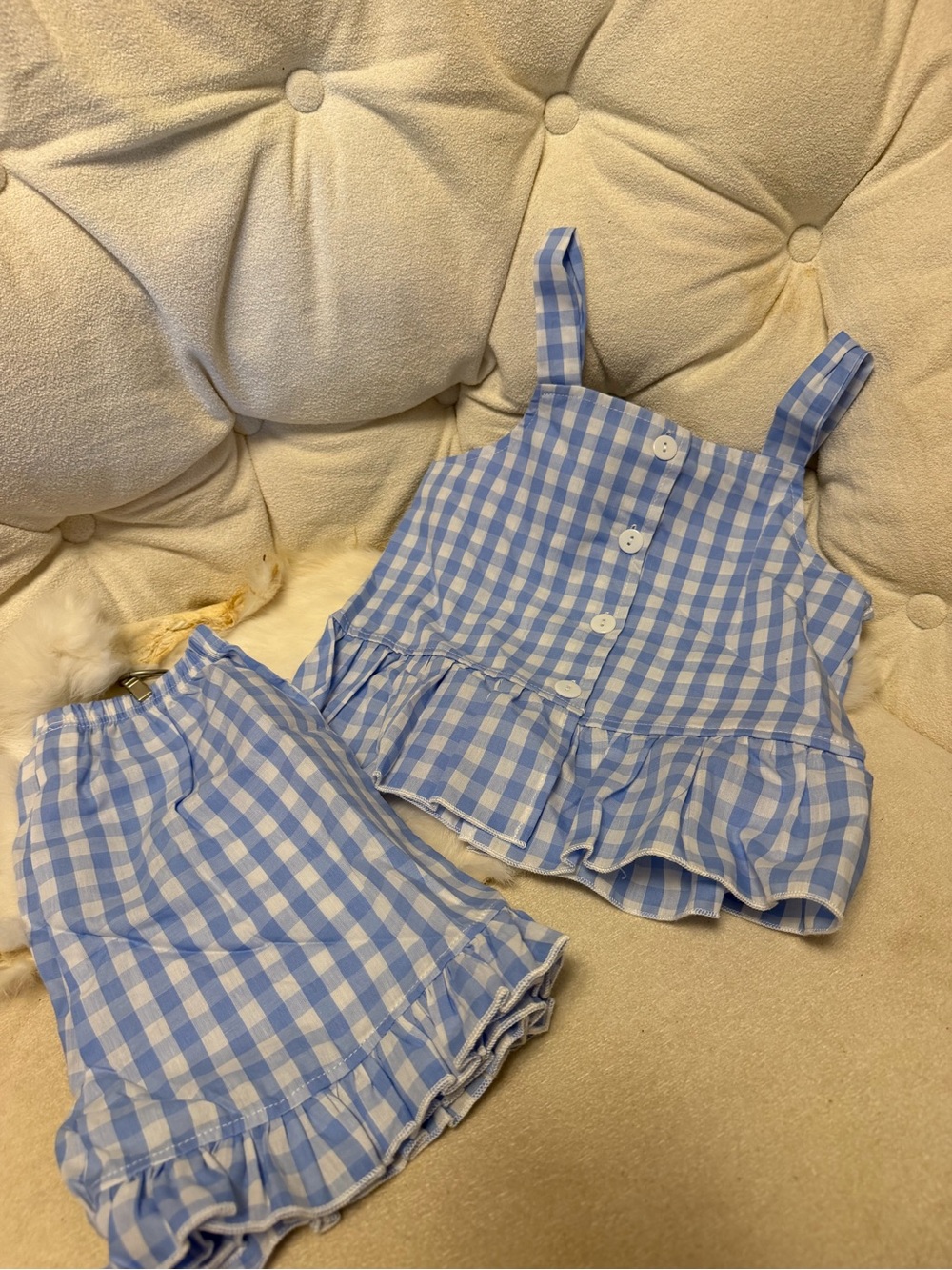 Blue Gingham Girls' Matching Top & Shorts Set